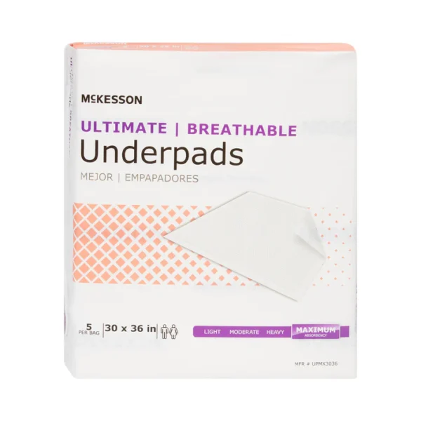 Disposable Underpad McKesson Ultimate Breathable 30 X 36 Inch Fluff / Polymer Heavy Absorbency