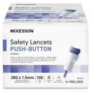 Safety Lancet McKesson 28 Gauge Retractable Push Button Activation Finger