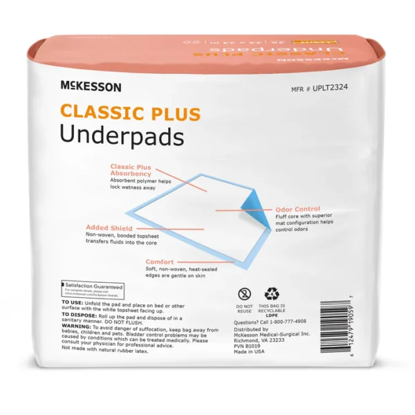 Disposable Underpad McKesson Classic Plus 23 X 24 Inch Fluff / Polymer Light Absorbency - Image 2